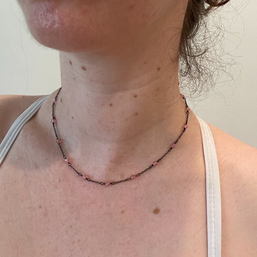 Pink Gemstone Chocker Necklace on Silver Plated Chain